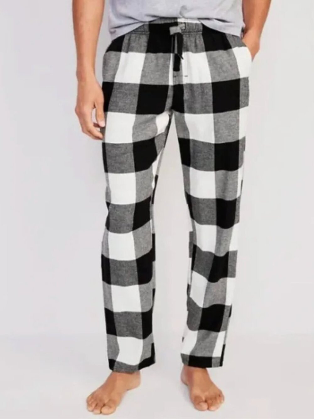 Old Navy Men’s Sz XXXL Flannel Pajama Pant White Black Buffalo Plaid 100% Cotton